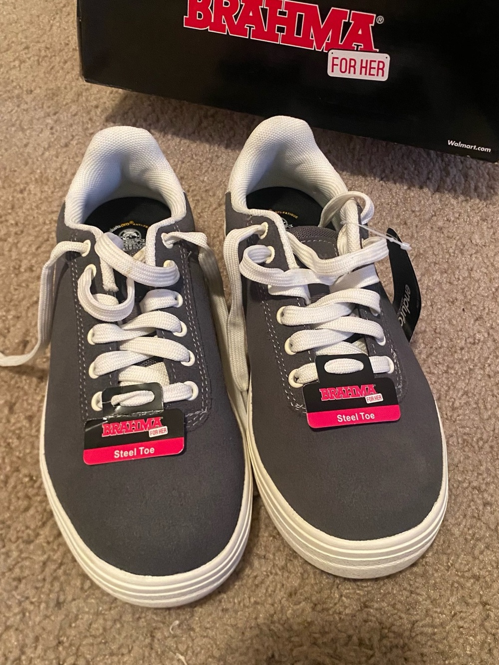 Brahma Women's Low-Top Steel Toe Sneakers in Gray and White